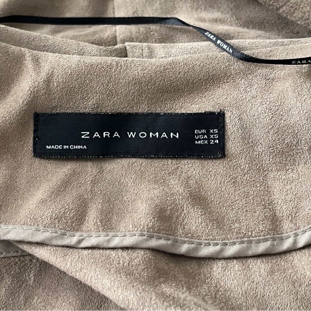 Zara Taupe Suede-Look Asymmetric Zip Jacket Size XS - Picture 9 of 11